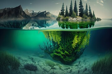 Wall Mural - The Verdant Illusion of the Deepest Lake Generative AI