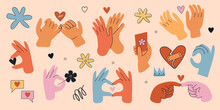 Concept Of Reconciliation Friendship Love And Trust Care Hand Gestures Sticker Set