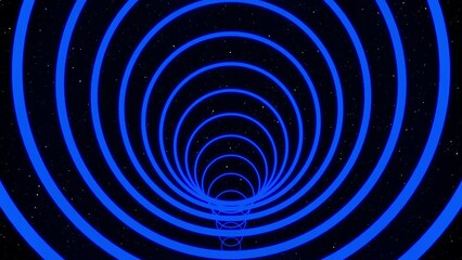 Wall Mural - endless neon glowing futuristic blue tunnel against a starry sky leading into the space full of star