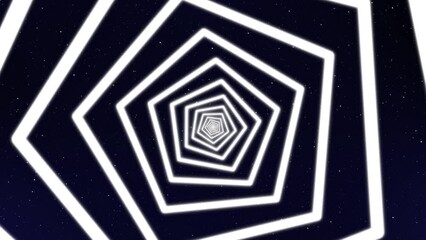 Wall Mural - star space futuristic tunnel animated background. infinite rotating pentagon in the space with spark