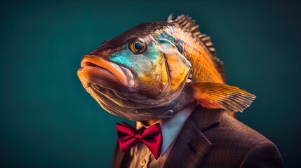 Fish in suit: Studio Shot of a Fish in Business clothes, Mixing Professional and Animal portrait concept in 8K created with generative ai technology