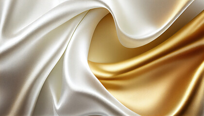 Gold and satin texture that is white silver fabric silk panorama background with beautiful soft blur pattern natural. - Generative AI
