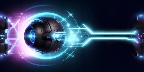 Fototapete - A futuristic wheel with neon lights on it