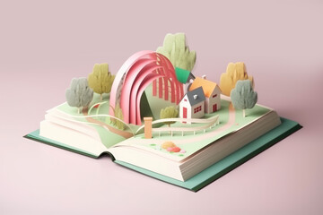 Wall Mural - Magic pop-up Book artistic paper cutout - Generative AI illustration