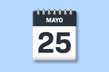 25 de mayo - fecha calendario pagina calendario - vigesimo quinto dia de mayo sobre fondo azul