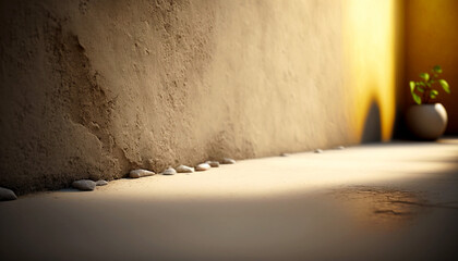 Poster - Vertical shot of beige cement wall with minimalist plant in the corner Generative AI