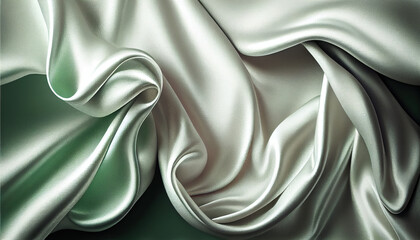 White and green texture that is white silver fabric silk panorama background with beautiful soft blur pattern natural. - Generative AI