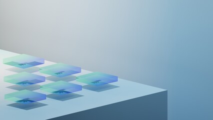 Poster - Rectangle transparency glass podium, crystal cube exhibition, 3D Rendering