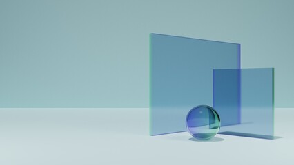 Poster - Rectangle transparency glass podium, crystal cube exhibition, 3D Rendering