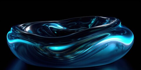 Wall Mural - Abstract fluid iridescent holographic neon curved chrome wave in motion. Shiny liquid metal background. Metallic gleam wallpaper.