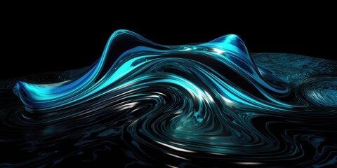 Wall Mural - Abstract fluid iridescent holographic neon curved chrome wave in motion. Shiny liquid metal background. Metallic gleam wallpaper.