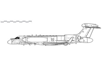 Wall Mural - Gulfstream G550 CAEW, IAI EL/W-2085. Vector drawing of airborne early warning and control aircraft. Side view. Image for illustration and infographics.