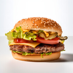 Wall Mural - Delicious hamburger with cheese and salad. Generative AI