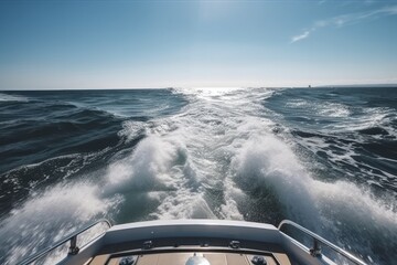 Water trail of a yacht at full throttle. View of the sea surface from the stern of a yacht. Generative AI