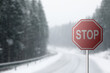 © New Africa - Highway with road Stop sign on snowy day, space for text