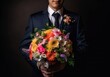 © drixe - Man with bouquet of flowers. Created with Generative AI