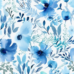 seamless blue spring flower pattern. generative ai