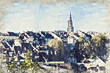 Impasto oil paint of city scape view of Bern the capital city of Switzerland.