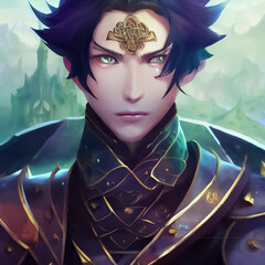 Wall Mural - anime warrior in the game. Handsome anime prince in medieval world. Fantasy warrior character.