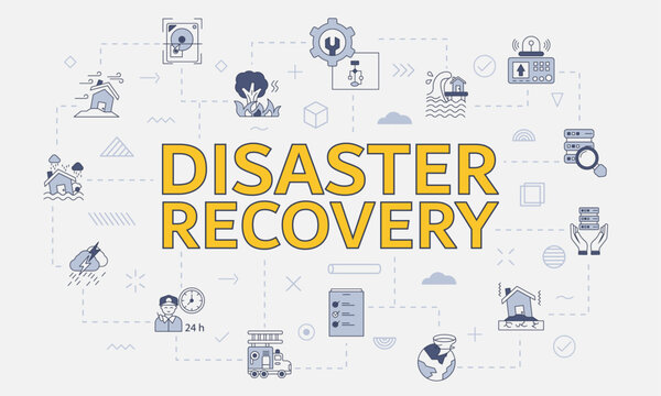 disaster recovery concept with icon set with big word or text on center
