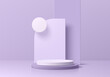 © JE48 - Realistic purple and white 3D cylinder pedestal podium background with geometric shape backdrop. Vector abstract empty room. Wall minimal scene mockup products stage showcase, Banner promotion display