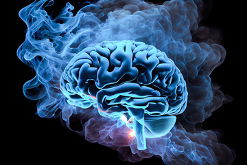 Poster - human brain in smoke. Generative AI, Generative, AI