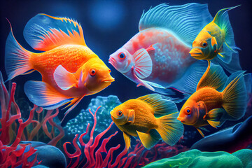 illustration of colorful fish in the red sea. Generative AI, Generative, AI