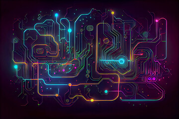 Poster - Abstract neon microchip. Generative AI, Generative, AI