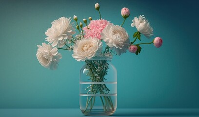 Sticker -  a vase filled with white and pink flowers on a table.  generative ai