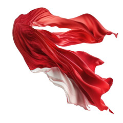 A fluttering red silk billows freely in the air against a transparent background, creating a striking visual display of fluid movement and vibrant color.Generative AI