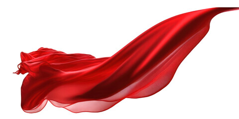 a fluttering long red silk appears to be flying freely against a transparent backdrop, creating an e