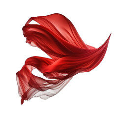 a vibrant red silk hangs gracefully mid-air, its flowing texture elegantly captured on a transparent