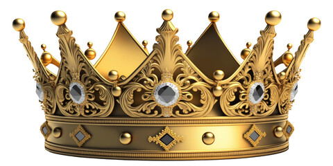 a regal and elegant golden crown hangs in mid-air against a pure and crystal-clear background, exudi