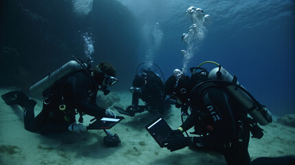 Wall Mural - scuba diver in the underwater generative ai