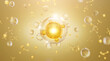 Molecule gold on soft background, concept skin care cosmetics solution. 3d rendering.