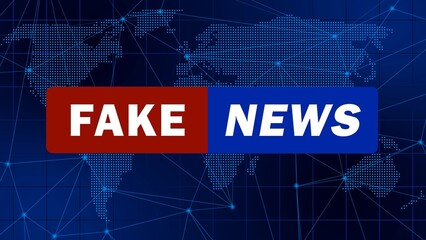Poster - Fake News - design template for news channels or internet tv background - FAKE NEWS lettering on world map background - 3D Illustration