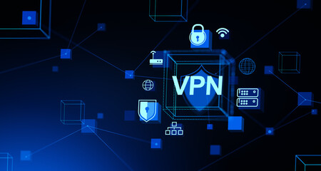 Poster - VPN hologram and cybersecurity, encrypted and anonymous connection