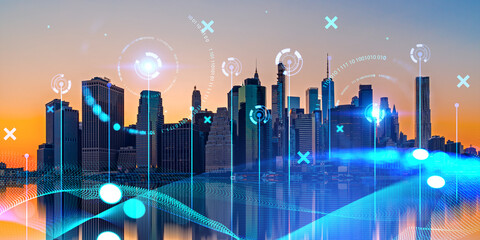 Aufkleber - smart city interface over new york city skyline