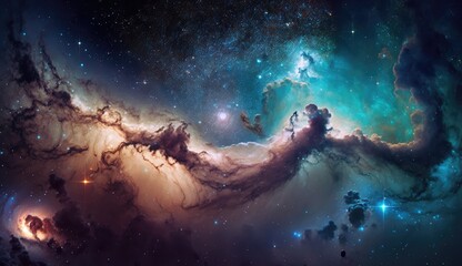 beautiful travel in deep space and nebula made with generative ai