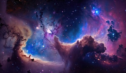 Canvas Print - Beautiful travel in deep space and nebula made with generative ai