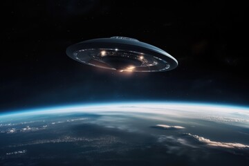Wall Mural - big ufo mothership in orbit above earth