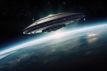 Wall Mural - big ufo mothership in orbit above earth