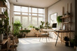 © aprilian - Modernist Home Office Interior Design with Natural Light, Plants, and Modern Furniture for a Productive Work Environment
