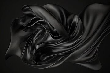 ai generated beautiful elegant black soft silk satin fabric background with waves and folds