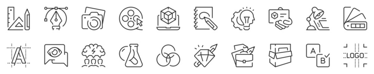 Creative process thin line icon set. Symbol collection in transparent background. Editable vector stroke. 512x512 Pixel Perfect.