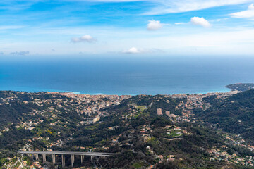 Sticker - view of the Mediterranean Coast and the towns of Menton and Cape Martin in southern France with the La Provencal Highway