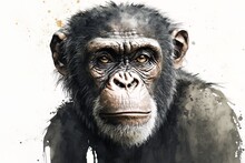 Chimpanzee Portrait In Watercolor Style - Generative AI