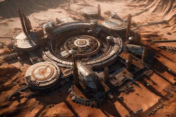 Wall Mural - future mars base or scientific facility. mars colonization concept. created with generative ai techn