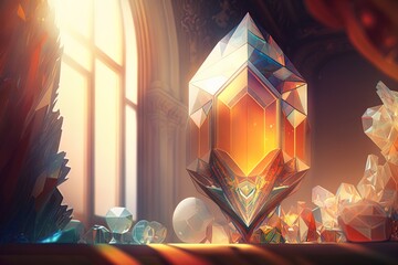 Wall Mural - Light Through a Prismatic Palace: A Crystal Illustration Generative AI