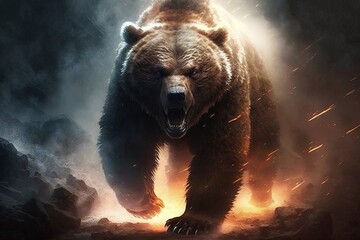 Wall Mural - menacing power: the strength of a ferocious and frenzied bear generative ai